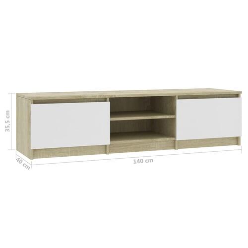 Tv-bord 140x40x35,5 cm konstrueret træ hvid og sonoma-eg