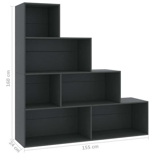Bogreol/rumdeler 155 x 24 x 160 cm spånplade grå