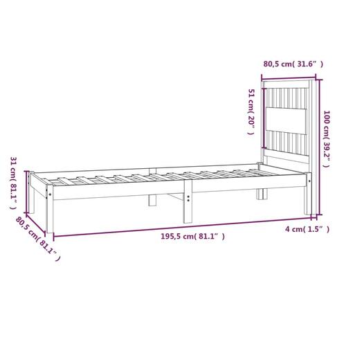 Sengeramme 75x190 cm massivt fyrretræ