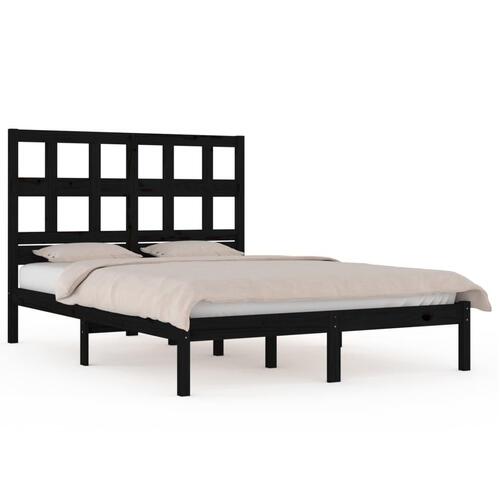 Sengeramme 140x190 cm massivt fyrretræ sort