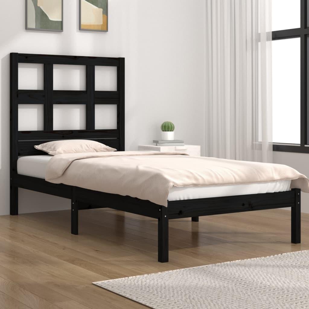 Sengeramme 100x200 cm massivt fyrretræ sort