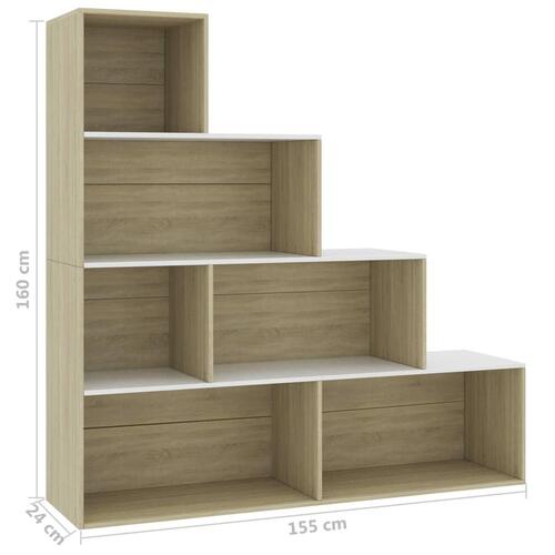 Bogreol/rumdeler 155x24x160cm konstrueret træ hvid og sonoma-eg