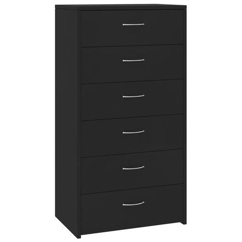 Kommode med 6 skuffer 50x34x96 cm konstrueret træ sort