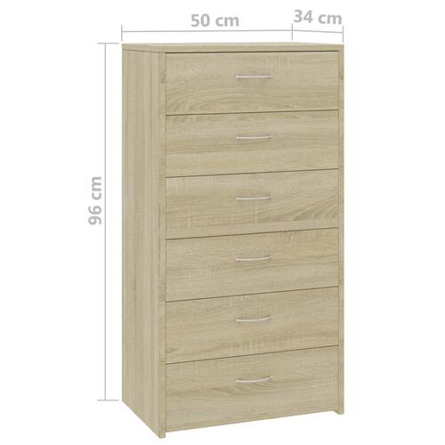 Skænk med 6 skuffer 50x34x96 cm konstrueret træ sonoma-eg