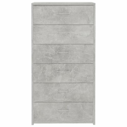 Kommode med 6 skuffer 50x34x96 cm konstrueret træ betongrå