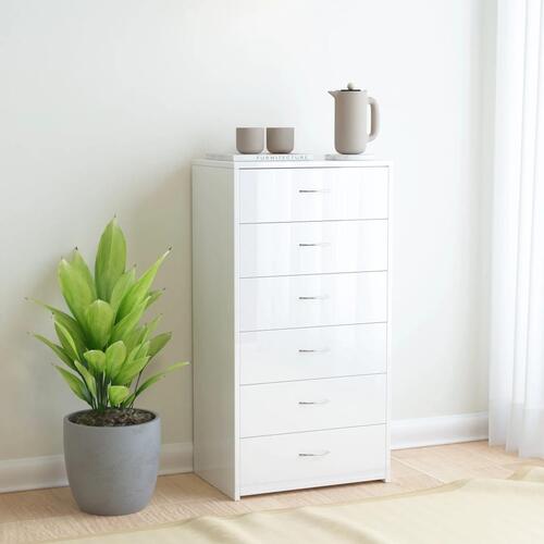 Skænk med 6 skuffer50 x34 x96 cm konstrueret træ hvid højglans