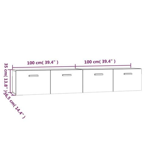 Vægskabe 2 stk. 100x36,5x35 cm konstrueret træ sort