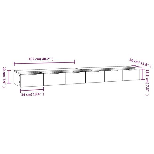 Vægskabe 2 stk. 102x30x20 cm konstrueret træ betongrå