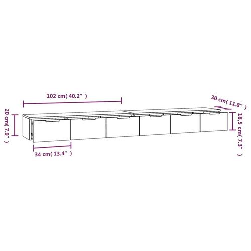 Vægskabe 2 stk. 102x30x20cm konstrueret træ røget egetræsfarve