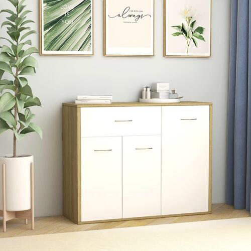Skænk 88x30x70 cm konstrueret træ hvid og sonoma-eg