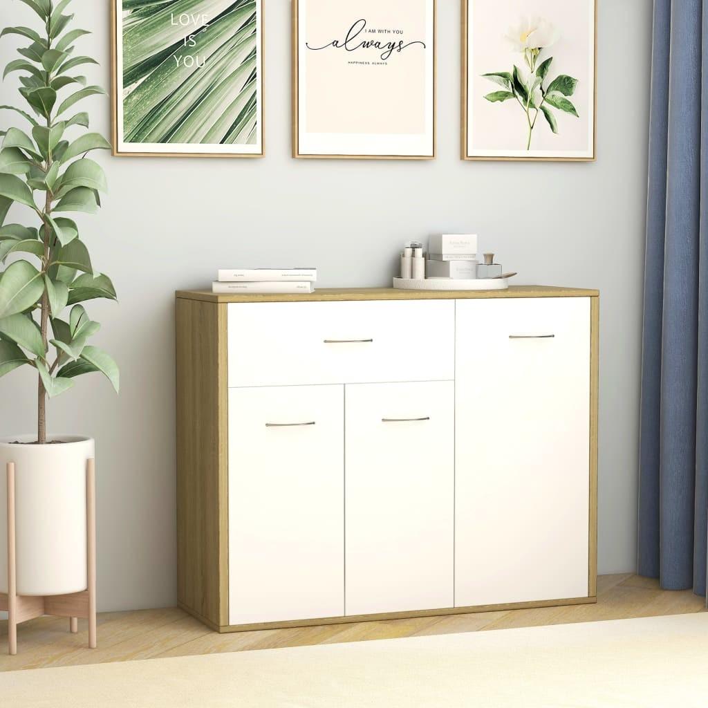 Skænk 88x30x70 cm konstrueret træ hvid og sonoma-eg