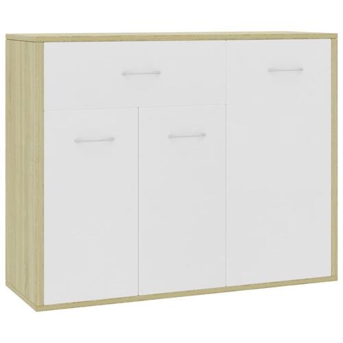 Skænk 88x30x70 cm konstrueret træ hvid og sonoma-eg