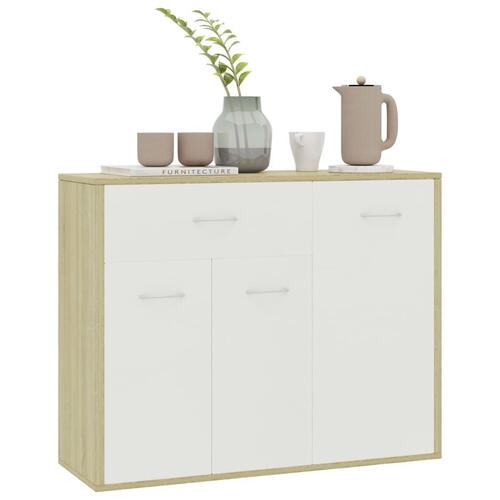 Skænk 88x30x70 cm konstrueret træ hvid og sonoma-eg