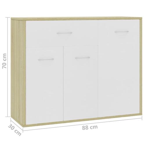 Skænk 88x30x70 cm konstrueret træ hvid og sonoma-eg
