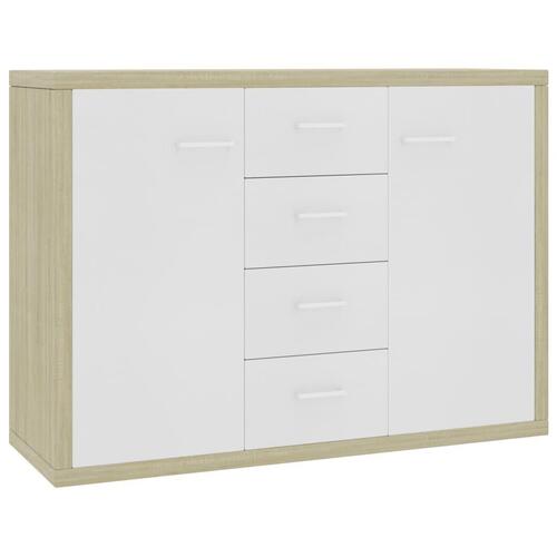 Skænk 88 x 30 x 65 cm spånplade hvid og sonoma-eg