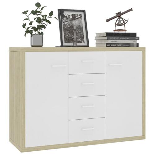 Skænk 88x30x65 cm konstrueret træ hvid og sonoma-eg