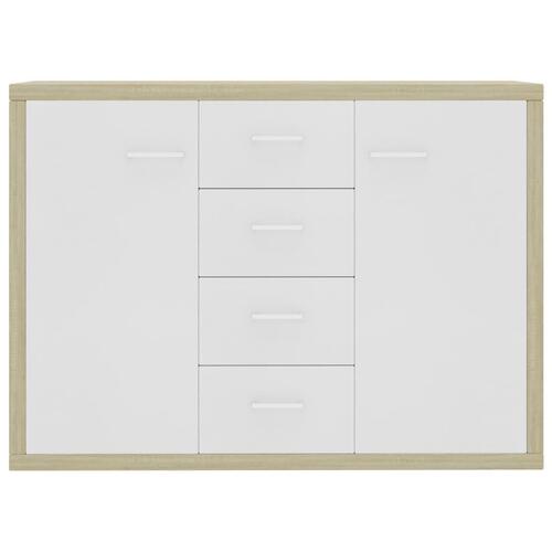 Skænk 88 x 30 x 65 cm spånplade hvid og sonoma-eg