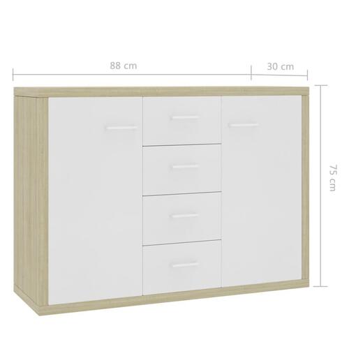 Skænk 88 x 30 x 65 cm spånplade hvid og sonoma-eg