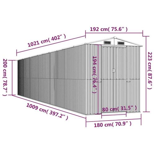 Haveskur 192x1021x223 cm galvaniseret stål antracitgrå