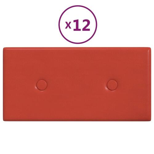 Vægpaneler 12 stk. 30x15 cm 0,54 m² kunstlæder rød