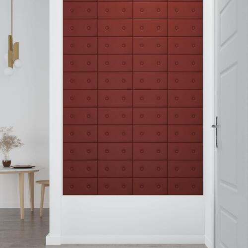 Vægpaneler 12 stk. 30x15 cm 0,54 m² kunstlæder vinrød