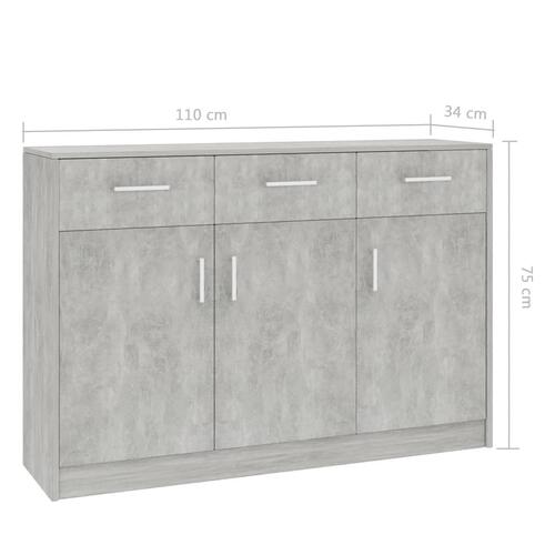 Skænk 110x30x75 cm konstrueret træ betongrå