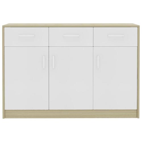 Skænk 110x30x75 cm spånplade hvid og sonoma-eg