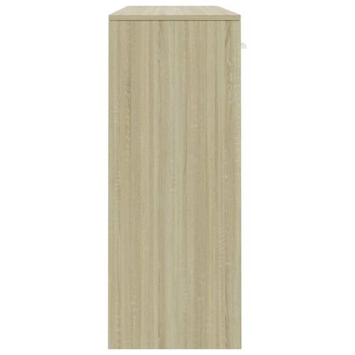 Skænk 110x30x75 cm spånplade hvid og sonoma-eg