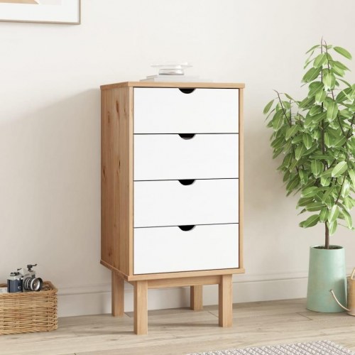 Kommode OTTA 45×39×90 cm i massivt fyrretræ - brun/hvid, 4 skuffer