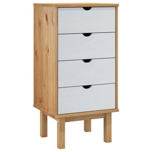 Kommode OTTA 45×39×90 cm i massivt fyrretræ - brun/hvid, 4 skuffer