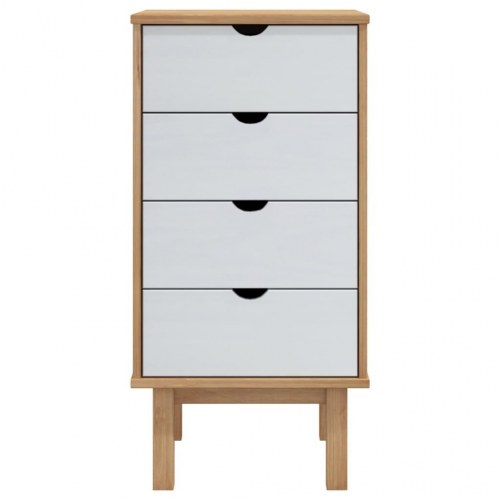 Kommode OTTA 45×39×90 cm i massivt fyrretræ - brun/hvid, 4 skuffer