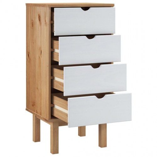 Kommode OTTA 45×39×90 cm i massivt fyrretræ - brun/hvid, 4 skuffer