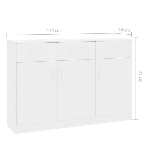 Skænk 110x30x75 cm spånplade hvid højglans