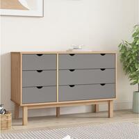 Kommode OTTA 111x43x73,5 cm massivt fyrretræ brun og grå