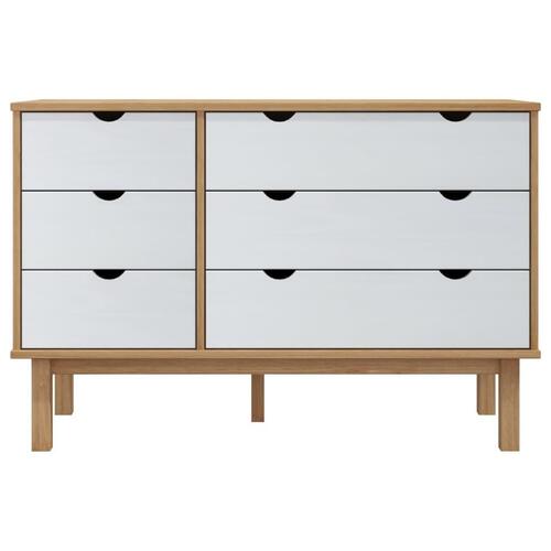 Kommode OTTA 111x43x73,5 cm massivt fyrretræ brun og hvid