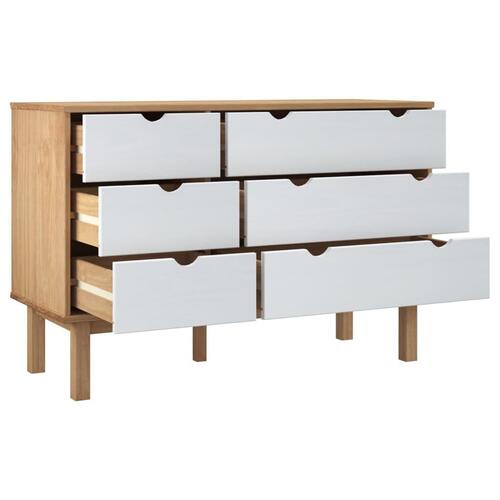 Kommode OTTA 111x43x73,5 cm massivt fyrretræ brun og hvid
