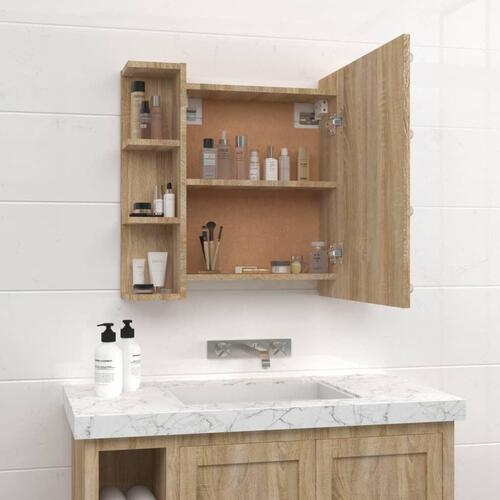 Spejlskab med LED-lys 70x16,5x60 cm sonoma-eg