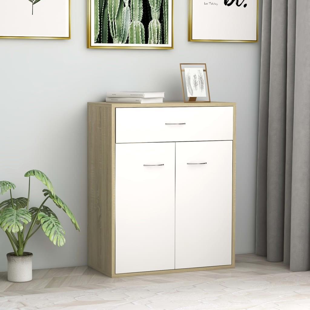 Skænk 60 x 30 x 75 cm spånplade hvid og sonoma-eg