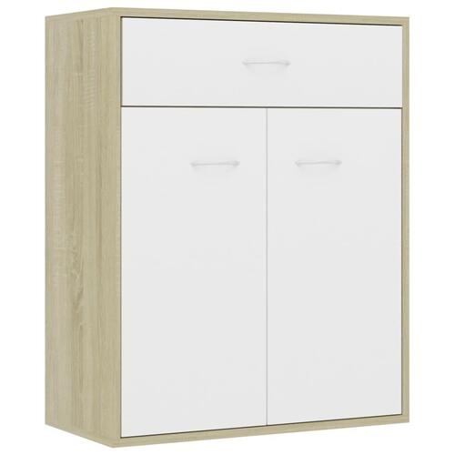 Skænk 60 x 30 x 75 cm spånplade hvid og sonoma-eg