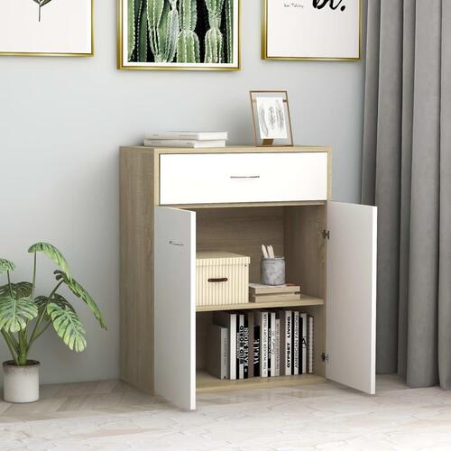 Skænk 60 x 30 x 75 cm spånplade hvid og sonoma-eg