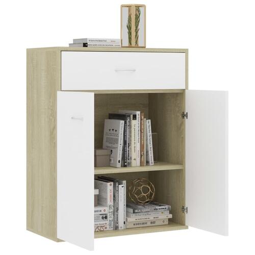 Skænk 60 x 30 x 75 cm spånplade hvid og sonoma-eg
