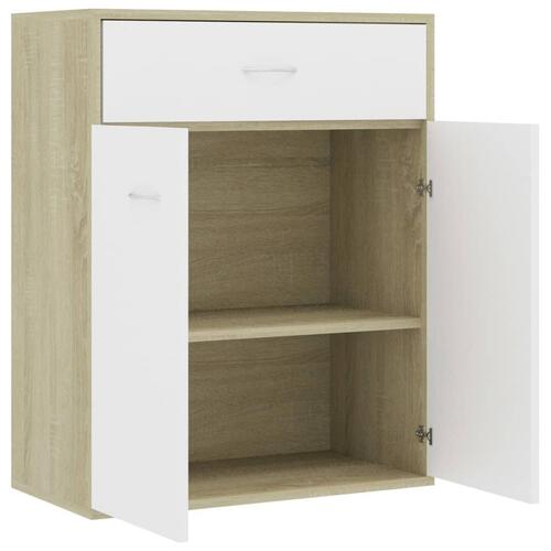 Skænk 60 x 30 x 75 cm spånplade hvid og sonoma-eg