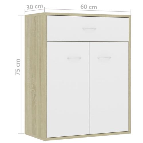 Skænk 60 x 30 x 75 cm spånplade hvid og sonoma-eg