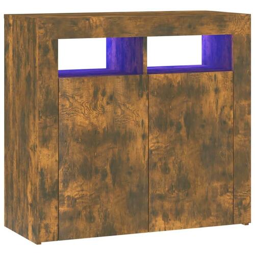 Skænk med LED-lys 80x35x75 cm røget eg