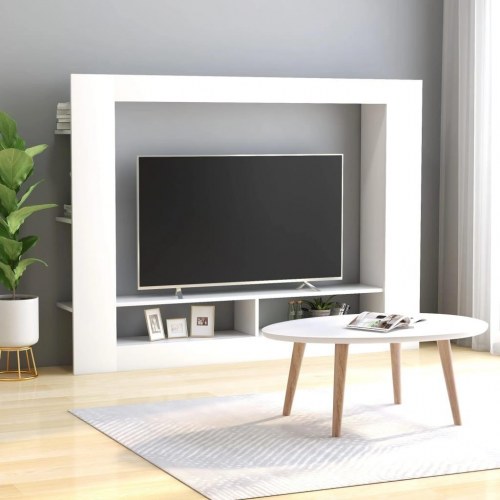 Tv-bord 152x22x113 cm konstrueret træ hvid