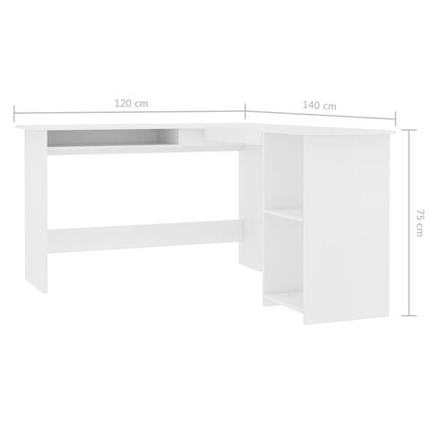 L-formet skrivebord 120x140x75 cm konstrueret træ hvid