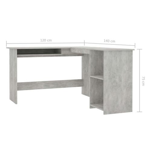 L-formet skrivebord 120x140x75 cm konstrueret træ betongrå