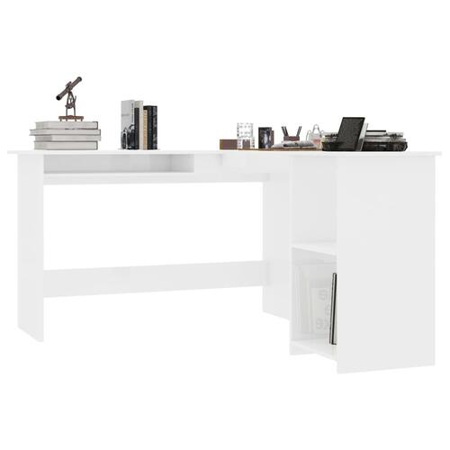 L-formet skrivebord 120x140x75 cm konstrueret træ hvid højglans