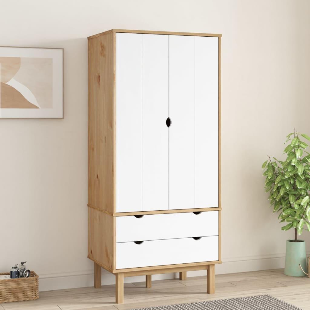 Tøjskab OTTA 76,5x53x172 cm massivt fyrretræ brun og hvid