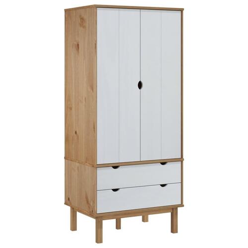Tøjskab OTTA 76,5x53x172 cm massivt fyrretræ brun og hvid